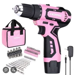pink power drill with tool bag42 bids lithium ion battery included also